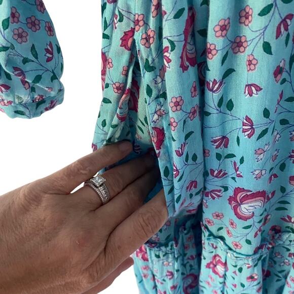 Banjanan Bazaar Turquoise Blue Midi Dress size large - Picture 5 of 7